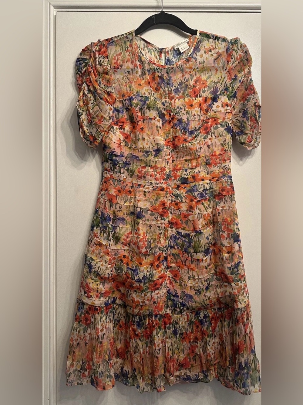 Shoshanna Kayleigh Floral Meadowpink Mini Dress — Orange, Blue, Green size 0